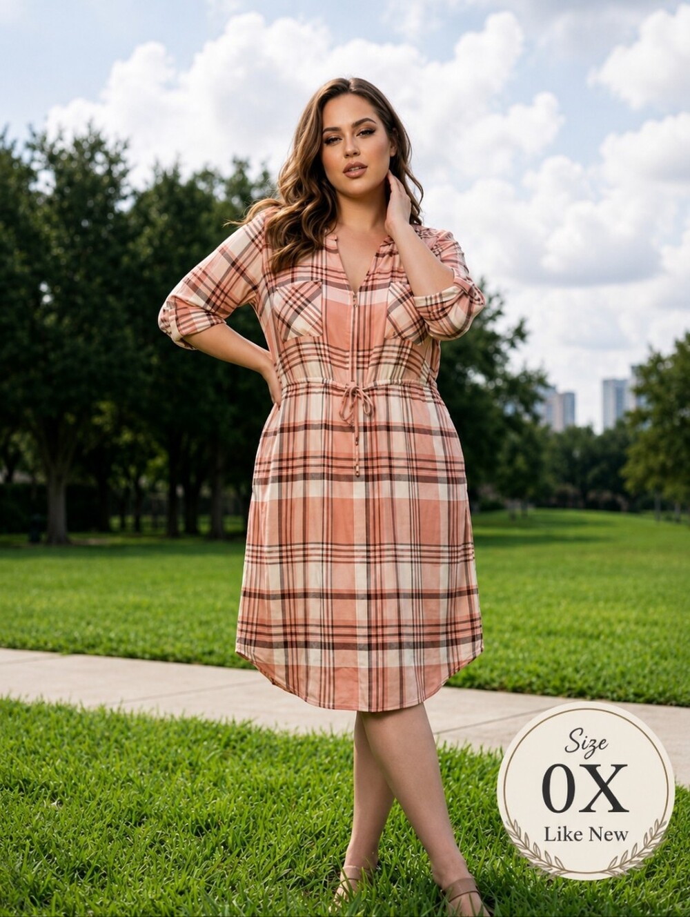 Torrid Blush & Cream Plaid Midi Shirt Dress Size 0X – EUC